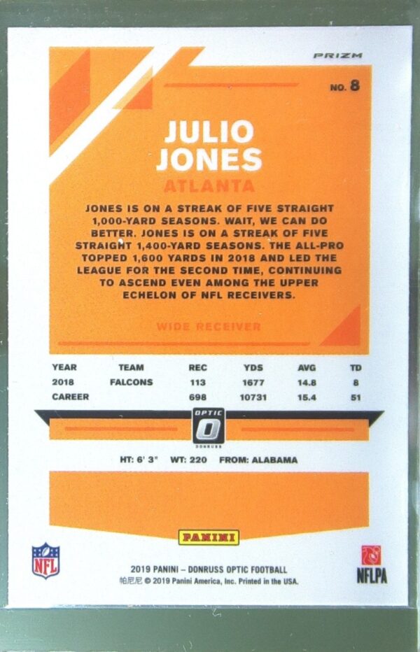 2019 Donruss Optic Julio Jones Holo #8 Falcons - Image 3