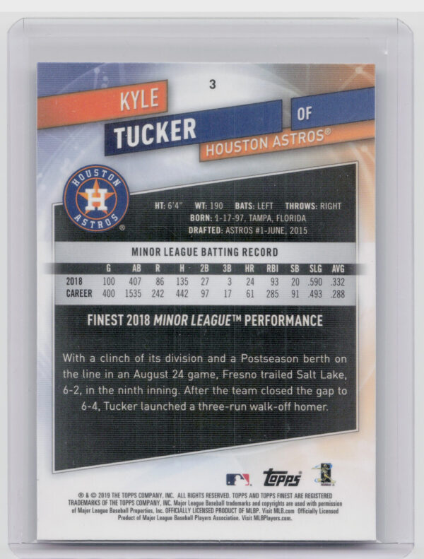 2019 Finest Kyle Tucker RC #3 Astros - Image 3