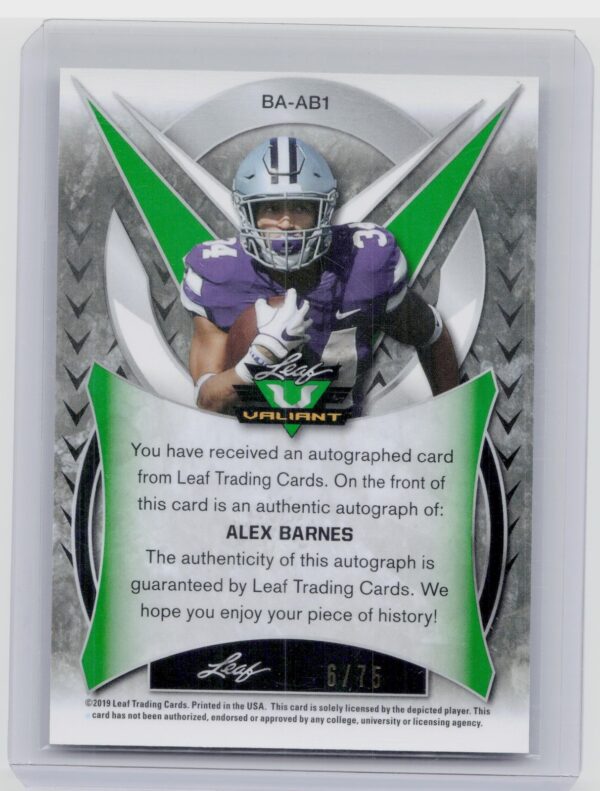 2019 Leaf Valiant Alex Barnes AU SN75 #BA-AB1 Wildcats - Image 3