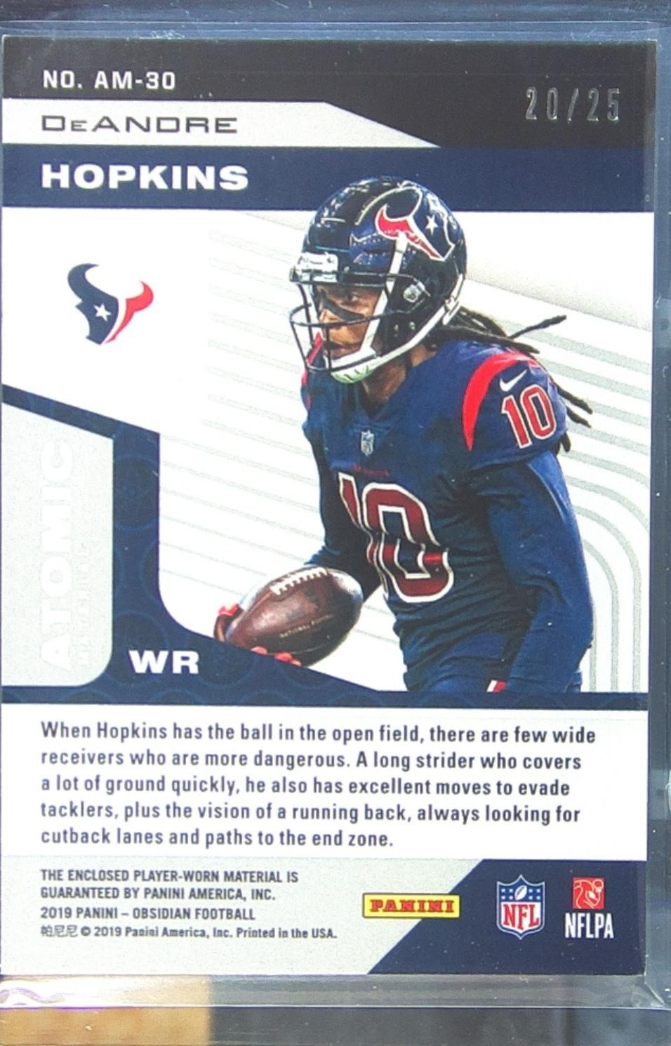 2019 Obsidian DeAndre Hopkins /25 JSY #AM-30 Texans Atomic Electric Etch Green - Image 3