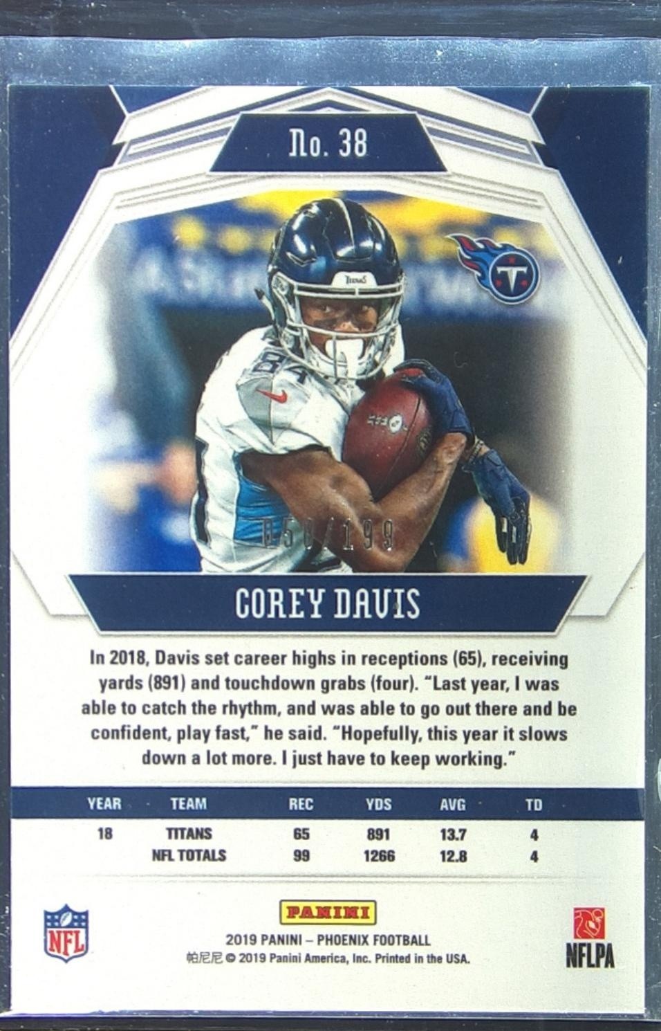 2019 Panini Phoenix Corey Davis Pink /199 #38 Titans - Image 3