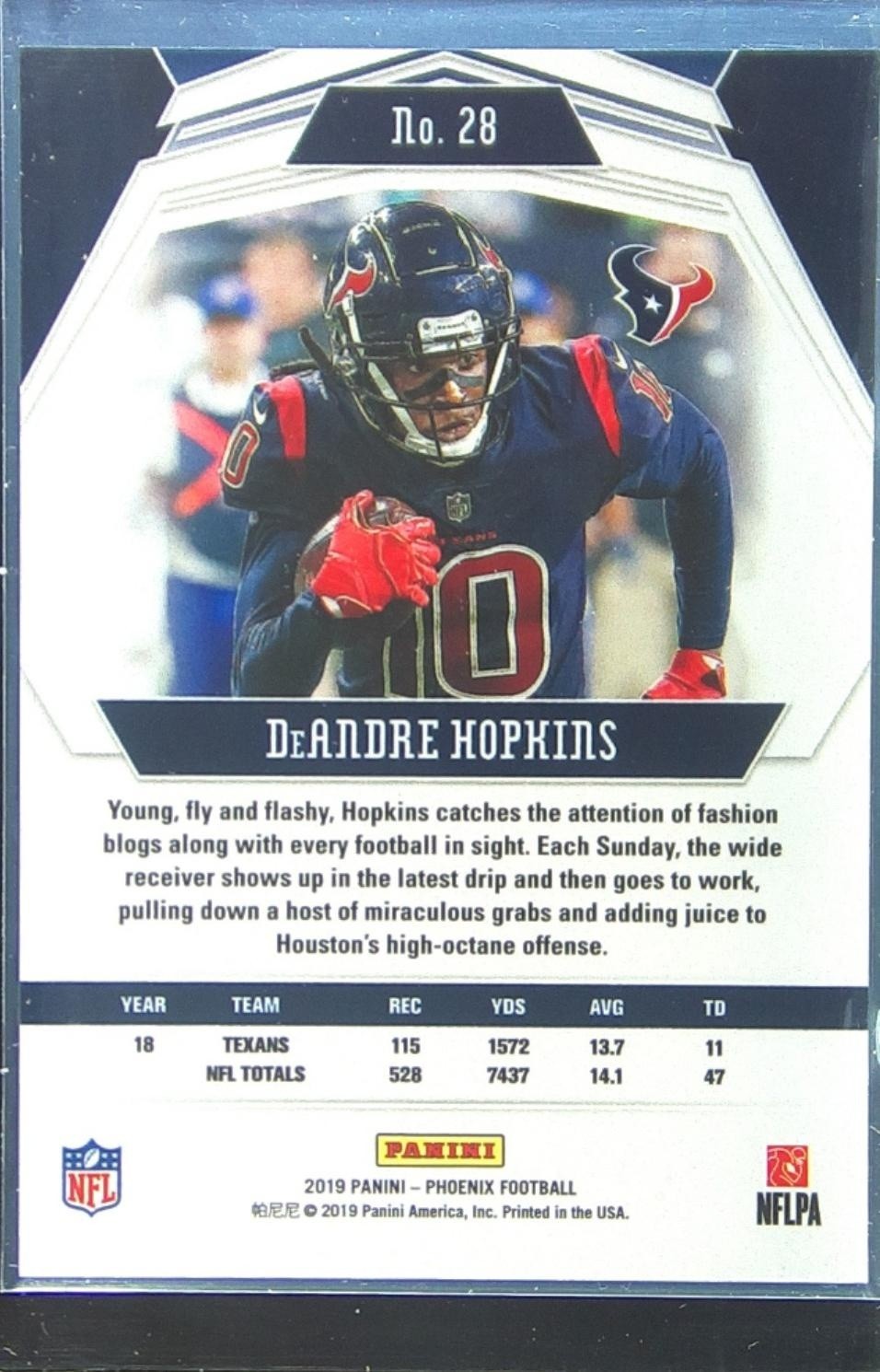 2019 Panini Phoenix DeAndre Hopkins #28 Texans White Shimmer - Image 3