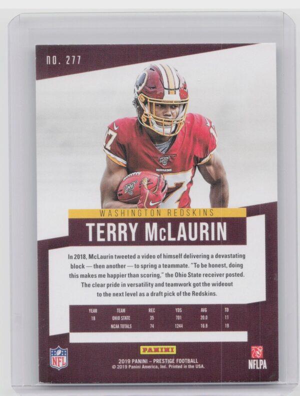 2019 Panini Prestige Terry McLaurin Rookie #277 Redskins - Image 3