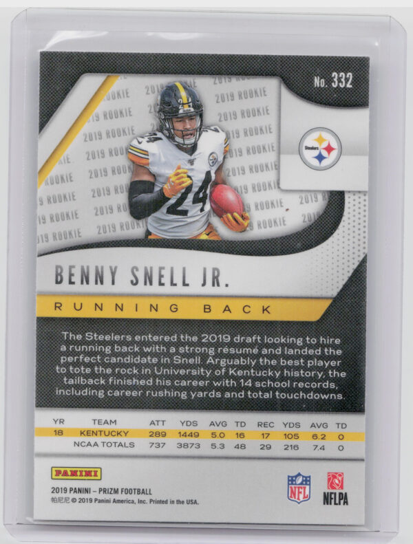 2019 Panini Prizm Benny Snell Jr. RC #332 Steelers - Image 3