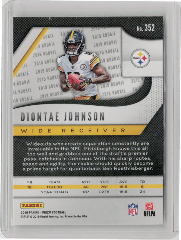 2019 Panini Prizm Diontae Johnson RC #352 Steelers - Image 3
