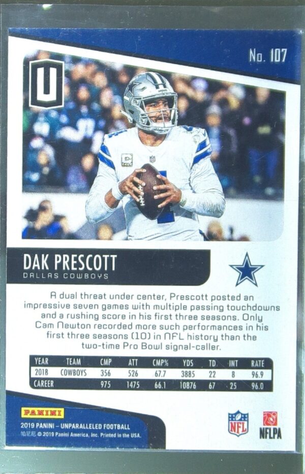 2019 Panini Unparalleled Dak Prescott #107 Cowboys - Image 3