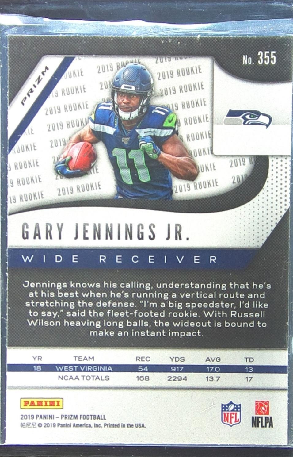 2019 Prizm Gary Jennings Jr. Prizm #355 Seahawks - Image 3