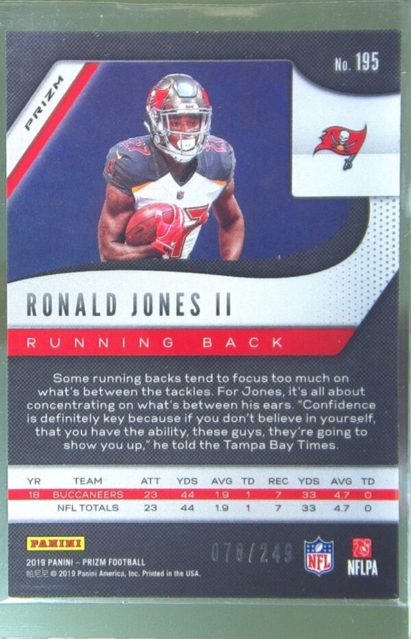 2019 Prizm Ronald Jones II Orange /249 #195 Buccaneers - Image 3
