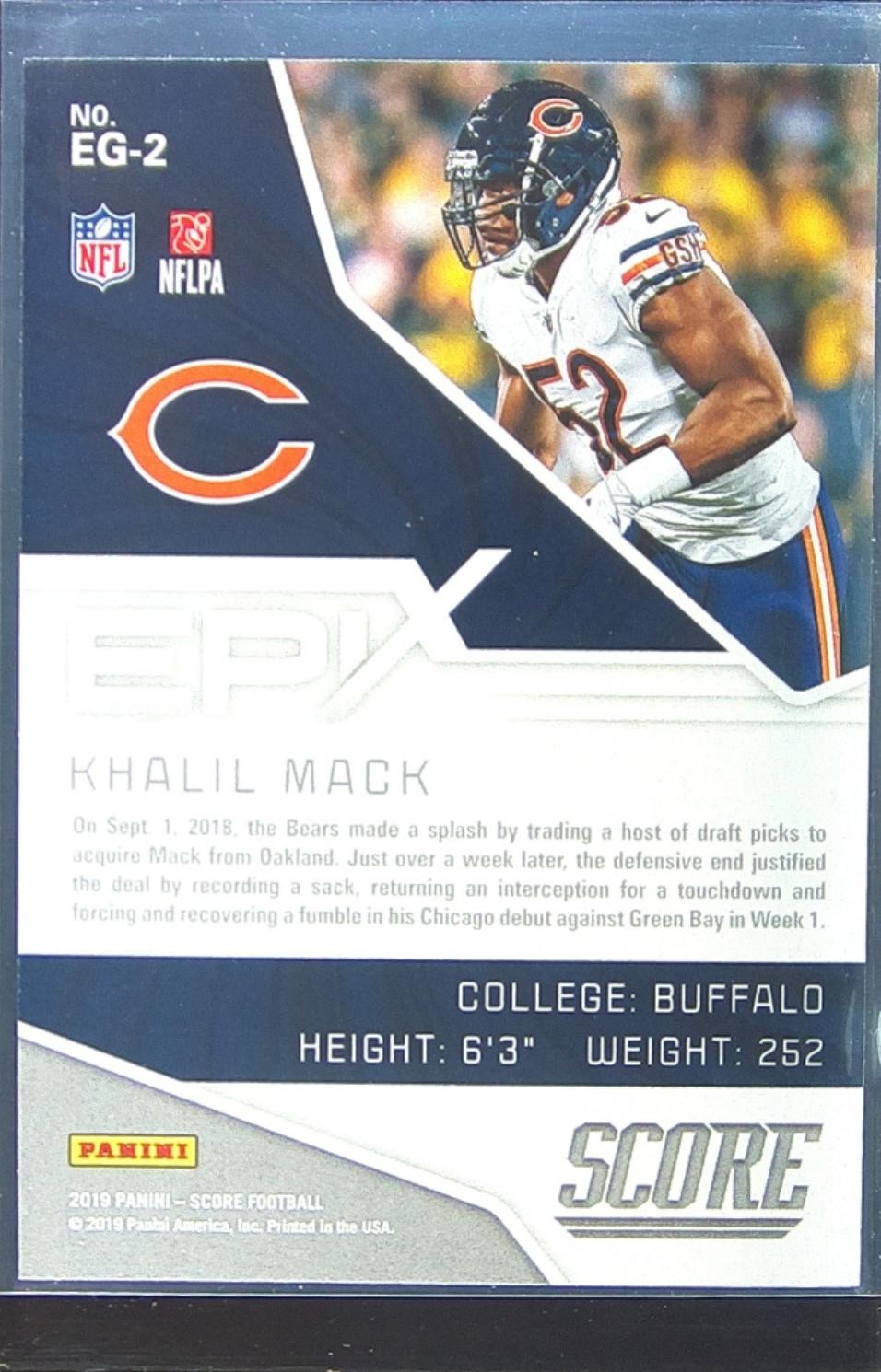 2019 Score Khalil Mack #EG-2 Bears Epix Game - Image 3