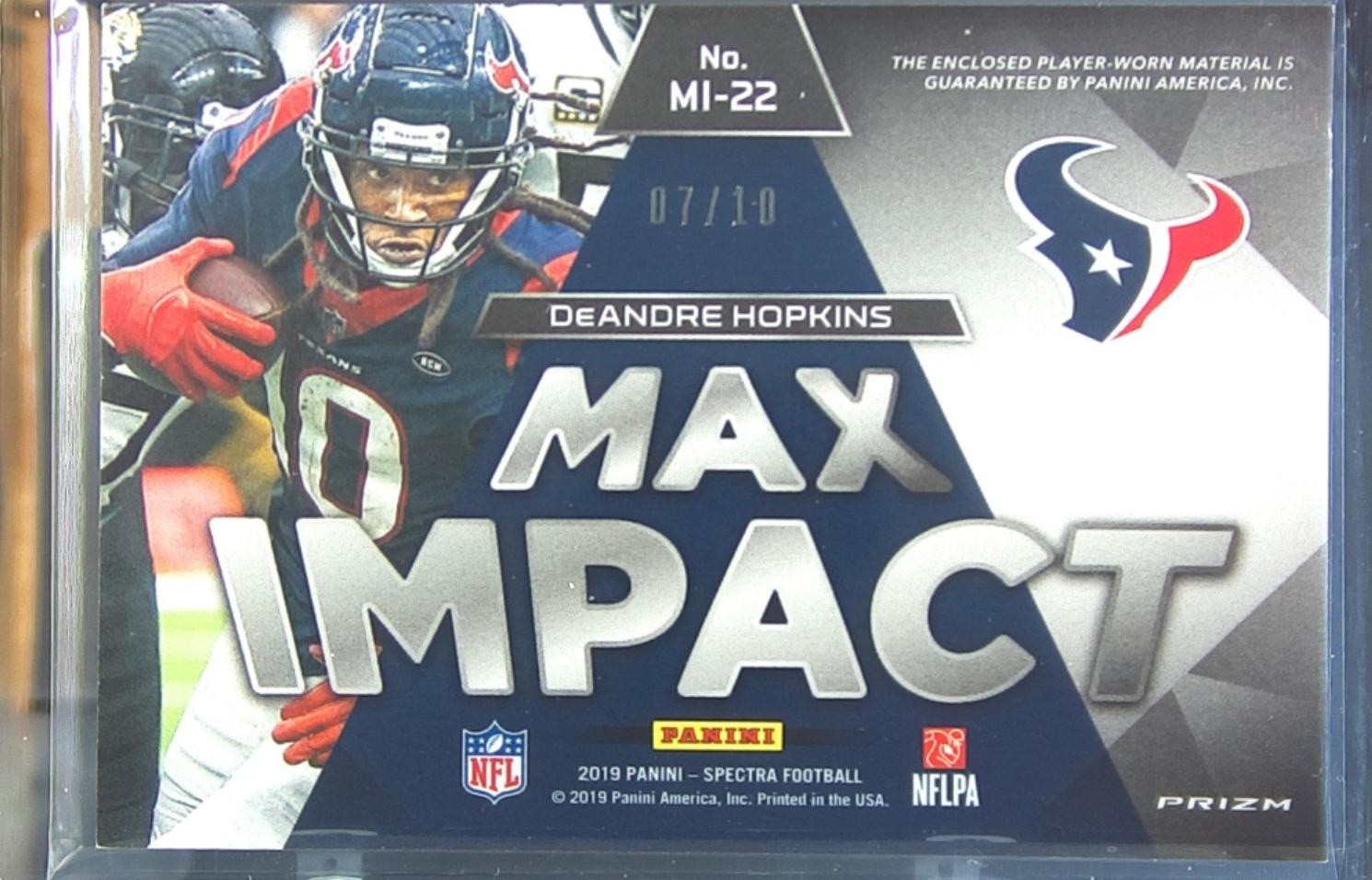 2019 Spectra DeAndre Hopkins /10 JSY #MI-22 Texans Max Impact Neon Orange - Image 3
