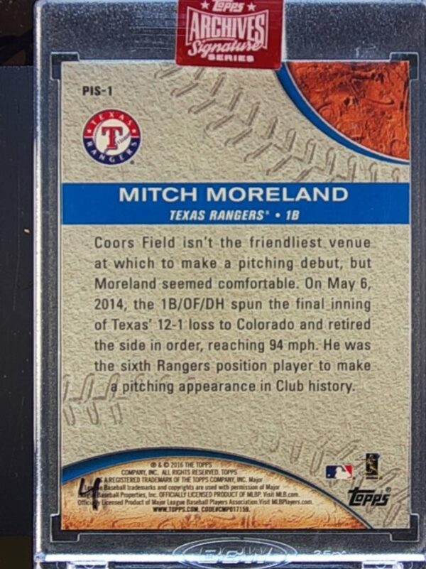 2019 Topps Archives Signature Series Mitch Moreland Auto /85 ##PIS-1 Rangers - Image 3