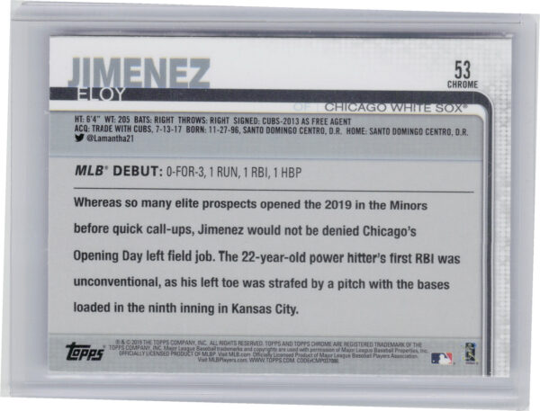 2019 Topps Chrome Update Eloy Jimenez RC #53 Sox - Image 3