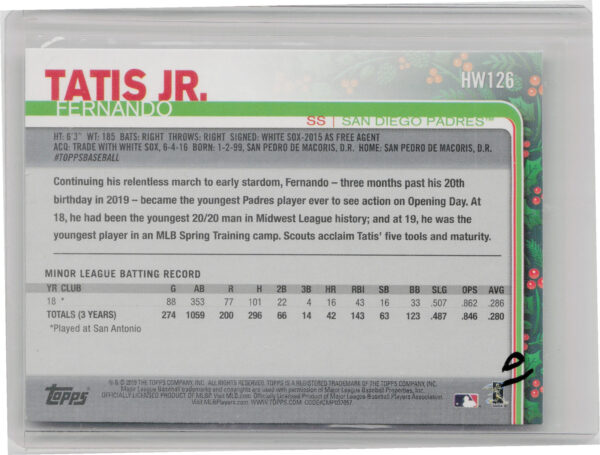 2019 Topps Holiday Fernando Tatis Jr. RC #HW126 Padres - Image 3