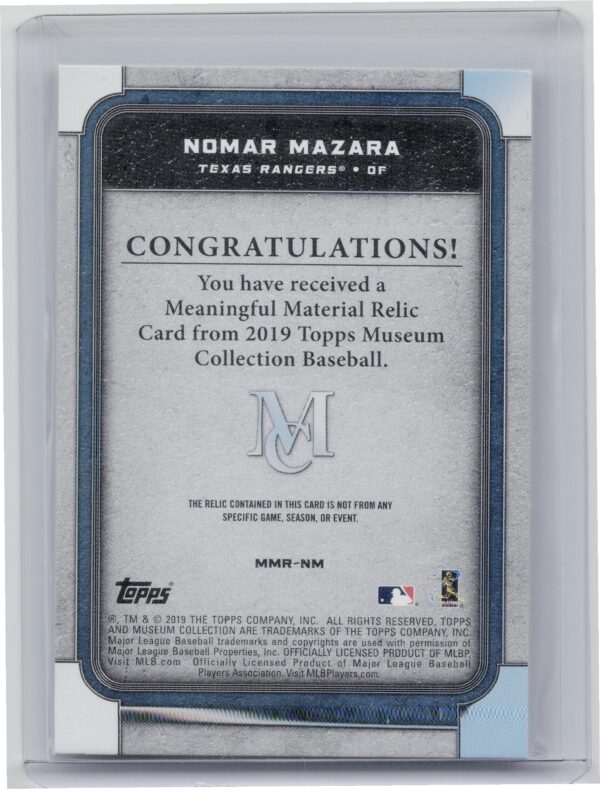 2019 Topps Museum Collection Nomar Mazara SN25 MEM #MMR-NM Rangers Meaningful Ma - Image 3