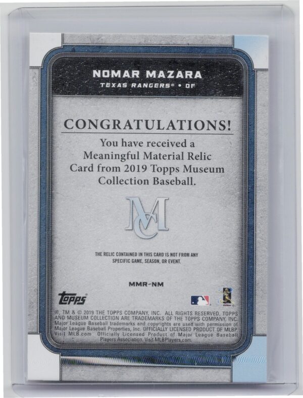 2019 Topps Museum Collection Nomar Mazara SN25 MEM #MMR-NM Rangers Meaningful Ma - Image 3