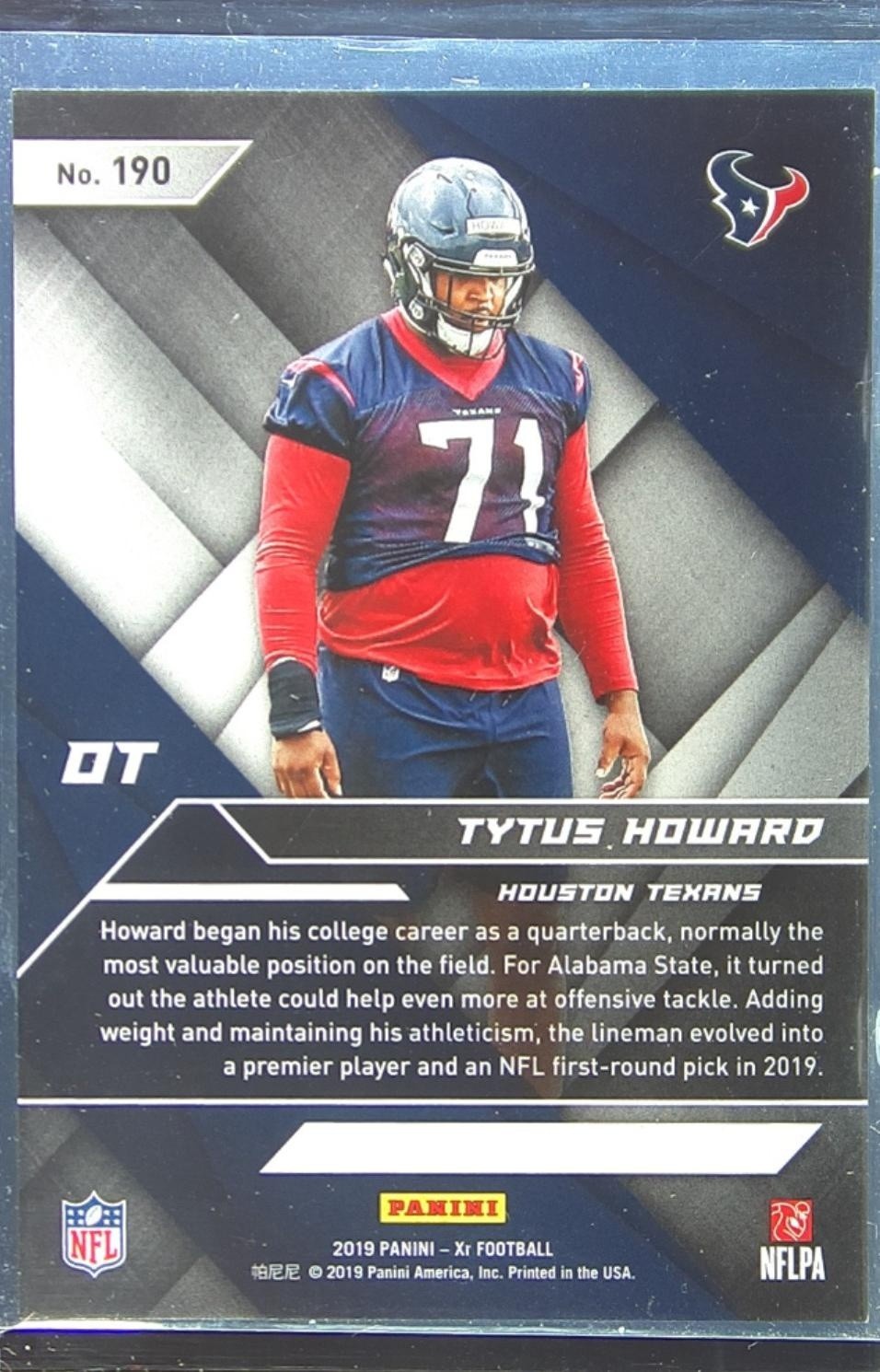 2019 XR Tytus Howard Blue /199 RC #190 Texans - Image 3