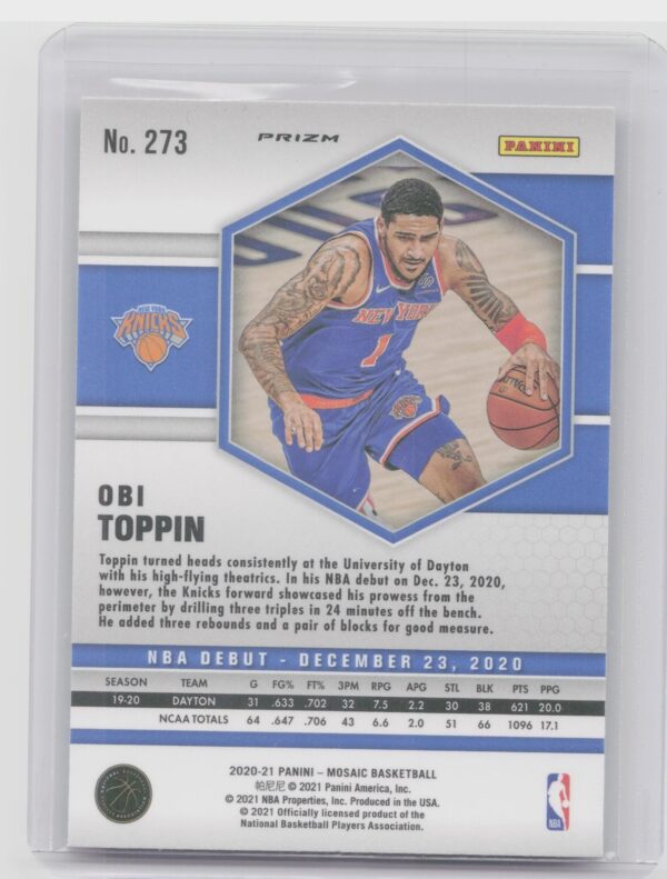 2020-21 Panini Mosaic Obi Toppin Mosaic Gold Wave #273 Knicks - Image 3