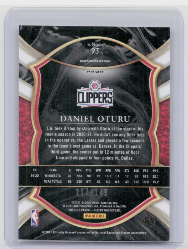 2020-21 Panini Select Daniel Oturu White Prizms SN149 #93 Clippers - Image 3