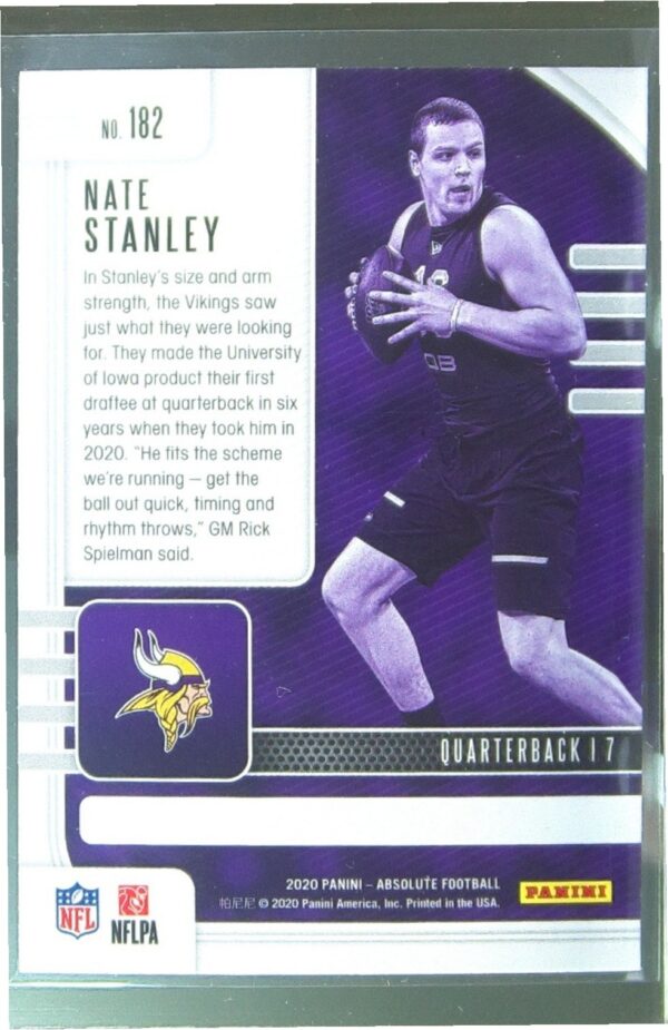 2020 Absolute Nate Stanley Retail RC #182 Vikings - Image 3