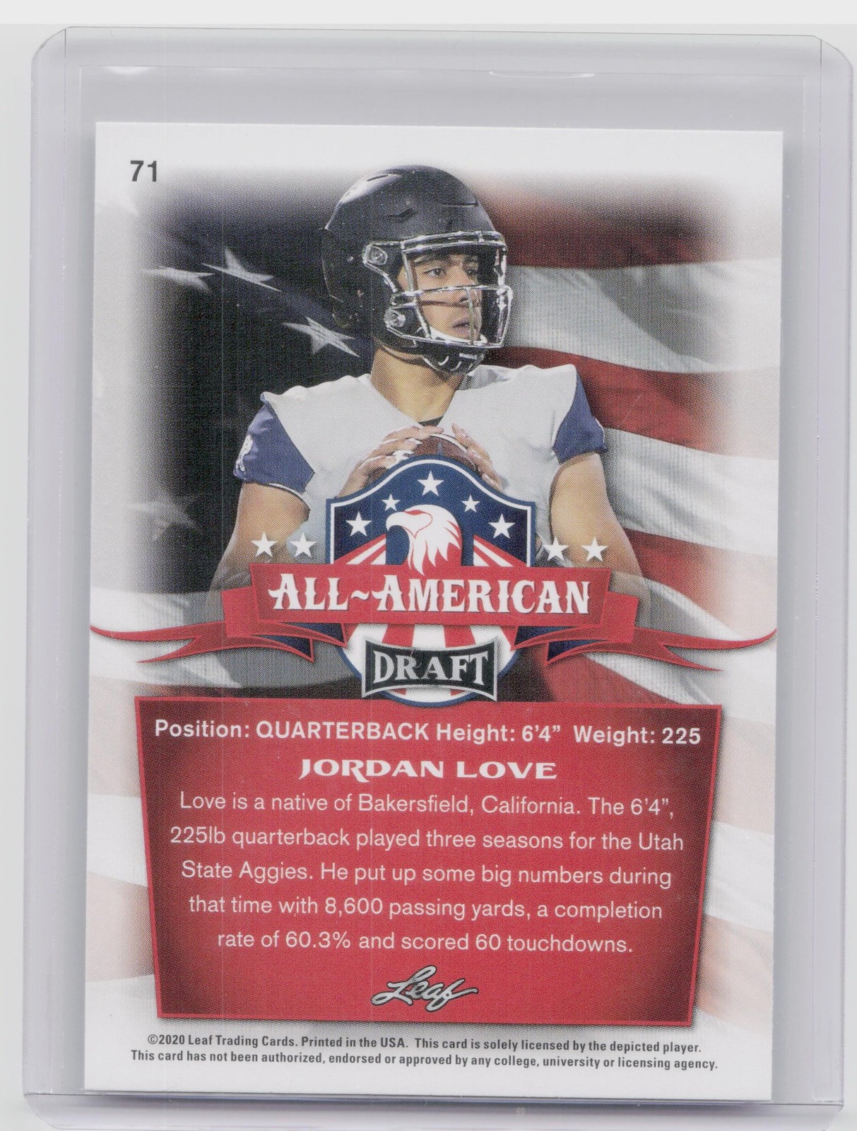 2020 All-American Leaf Draft Jordan Love #71 Aggies - Image 3