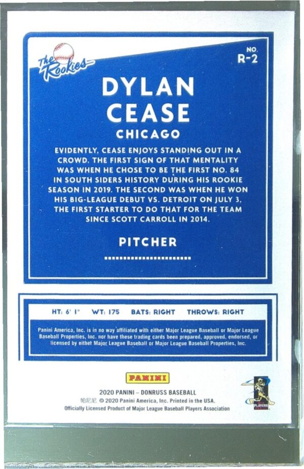 2020 Donruss Dylan Cease RC #R-2 Sox The Rookies Rapture - Image 3