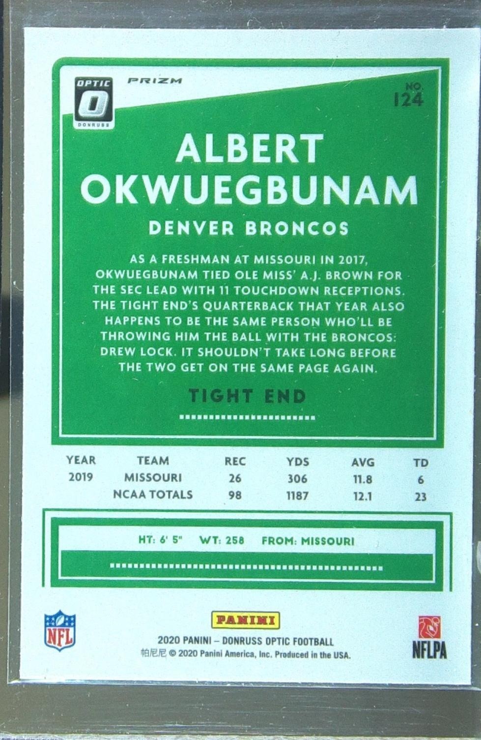 2020 Donruss Optic Albert Okwuegbunam Bronze RC #124 Broncos - Image 3