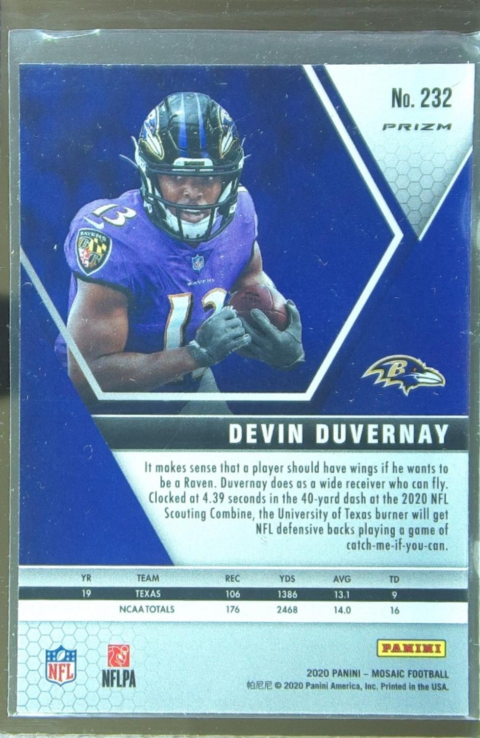 2020 Mosaic Devin Duvernay Prizm Reactive Orange RC #232 Ravens - Image 3