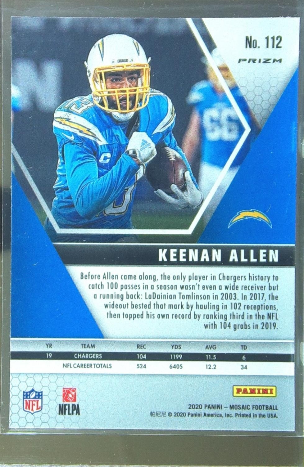 2020 Mosaic Keenan Allen Prizm Reactive Green #112 Chargers - Image 3