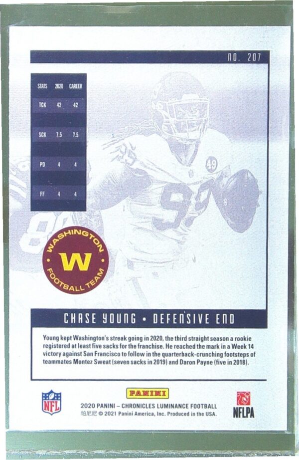 2020 Panini Chronicles Chase Young RC #207 Team Luminance Update Rookies - Image 3