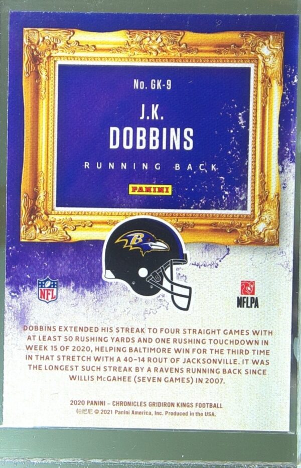 2020 Panini Chronicles J.K. Dobbins RC #GK-9 Ravens Gridiron Kings - Image 3