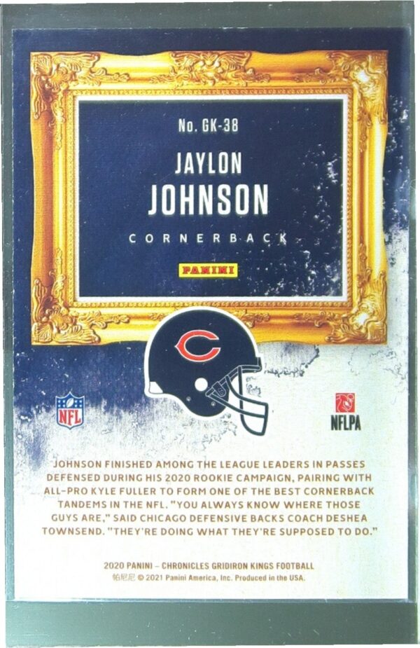 2020 Panini Chronicles Jaylon Johnson RC #GK-38 Bears Gridiron Kings - Image 3
