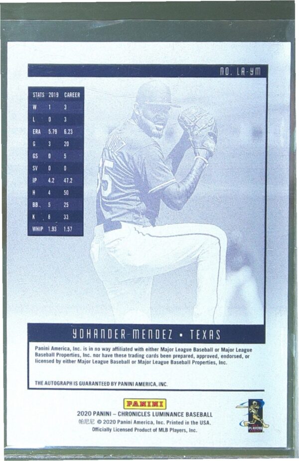 2020 Panini Chronicles Yohander Mendez Auto #LA-YM Rangers Luminance Autographs - Image 3