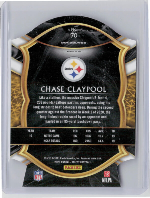 2020 Panini Select Chase Claypool Red Prizm Die Cut #70 Steelers - Image 3