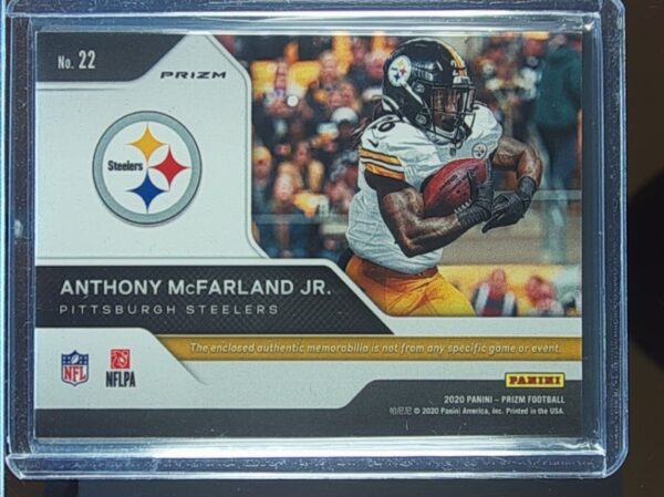 2020 Prizm Anthony McFarland Jr. JSY #22 Steelers Rookie Gear - Image 3