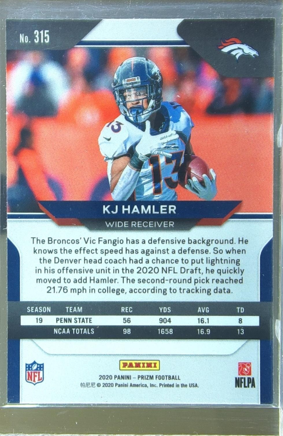 2020 Prizm KJ Hamler RC #315 Broncos - Image 3