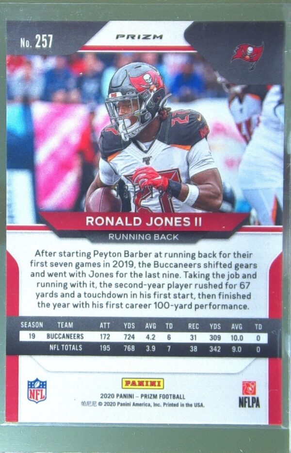 2020 Prizm Ronald Jones II Prizm Blue Wave /199 #257 Buccaneers - Image 3