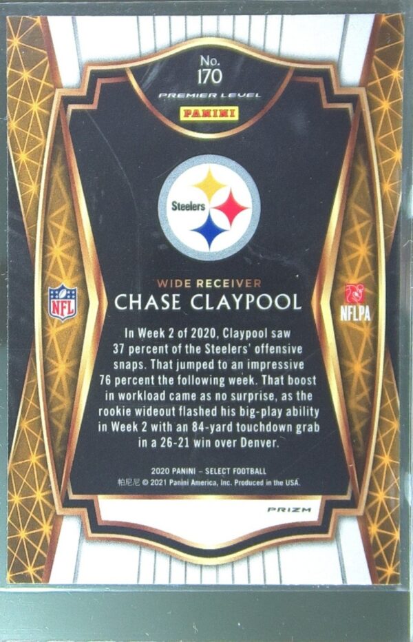 2020 Select Chase Claypool Silver Prizm RC #170 Steelers - Image 3