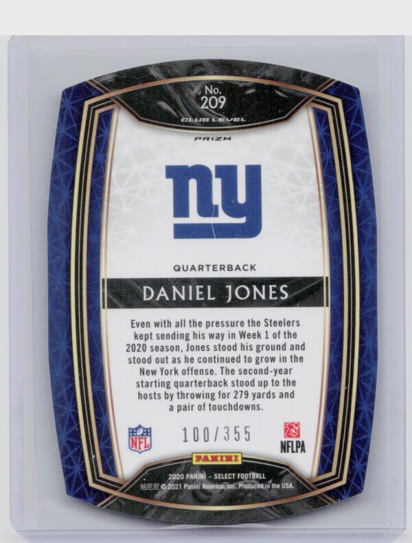 2020 Select Daniel Jones Copper Prizm Die Cut /355 #209 Giants - Image 3