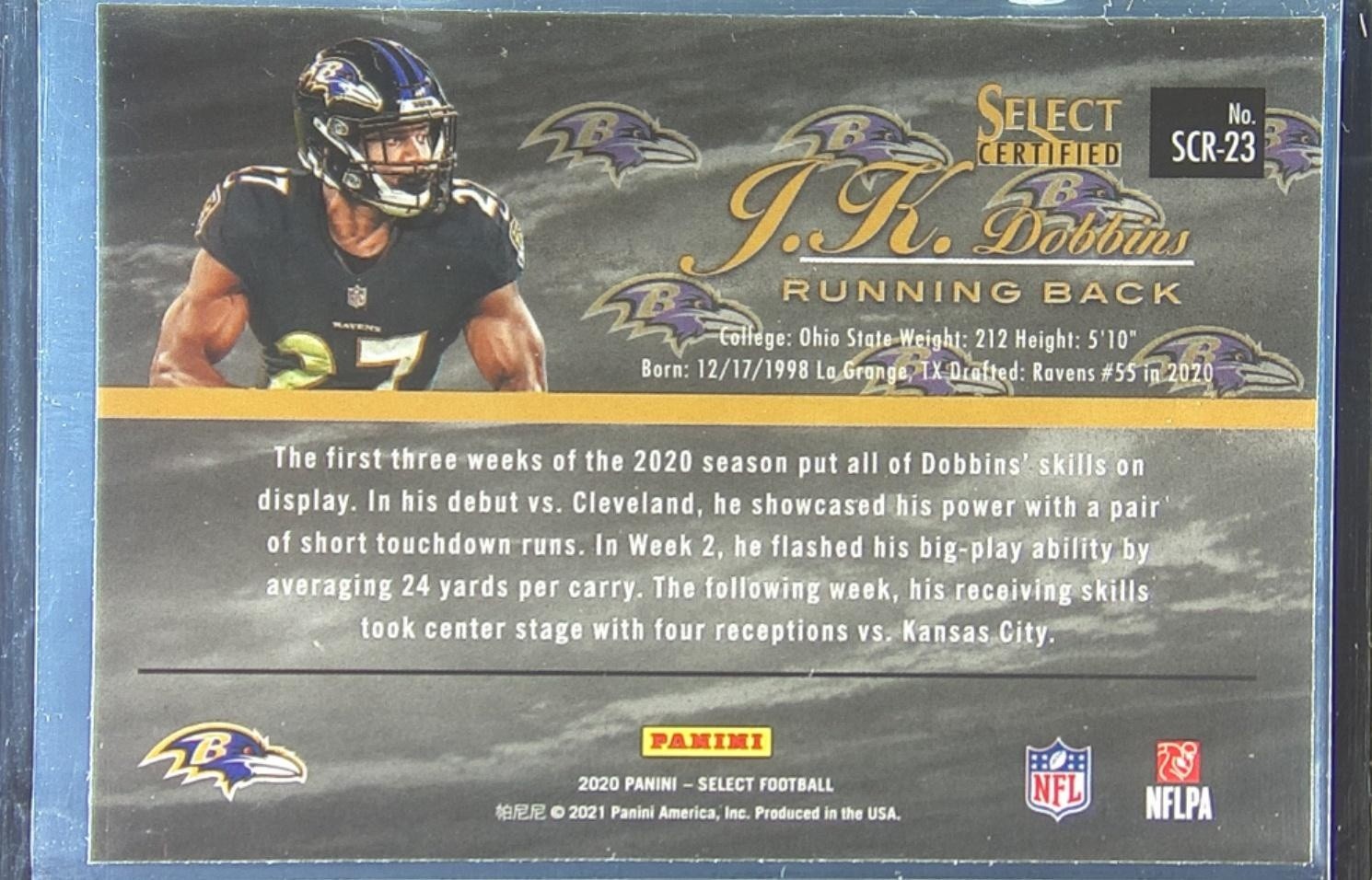 2020 Select J.K. Dobbins RC #SCR-23 Ravens Select Certified Rookies - Image 3