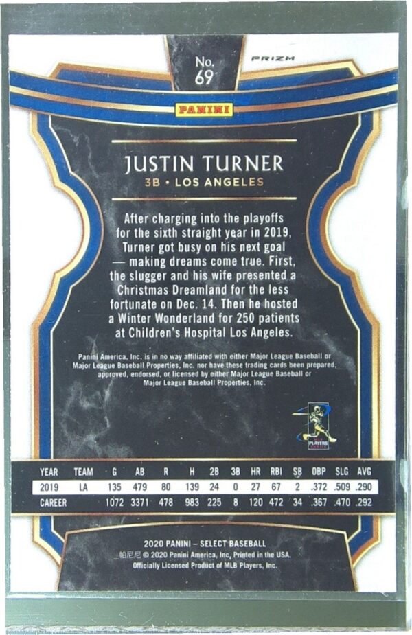 2020 Select Justin Turner Tri Color #69 Dodgers - Image 3