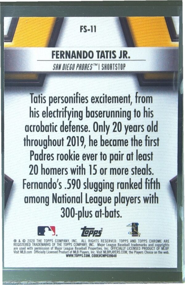 2020 Topps Chrome Fernando Tatis Jr. #FS-11 Padres Future Stars - Image 3
