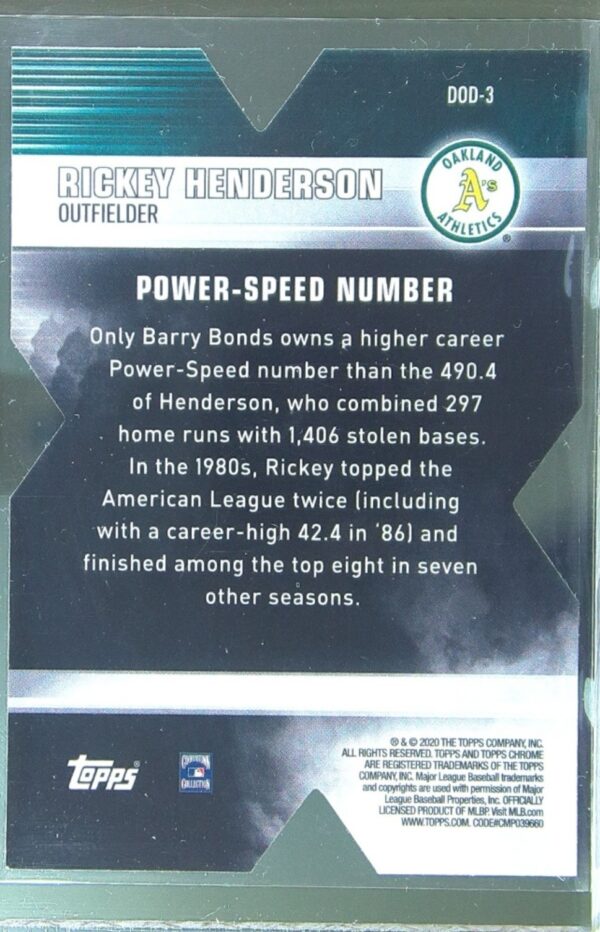 2020 Topps Chrome Rickey Henderson #DOD-3 Athletics Decade of Dominance Die Cuts - Image 3