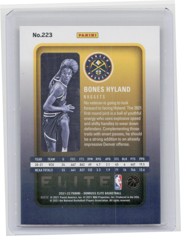 2021-22 Donruss Elite Bones Hyland Purple SN49 #223 Nuggets - Image 3