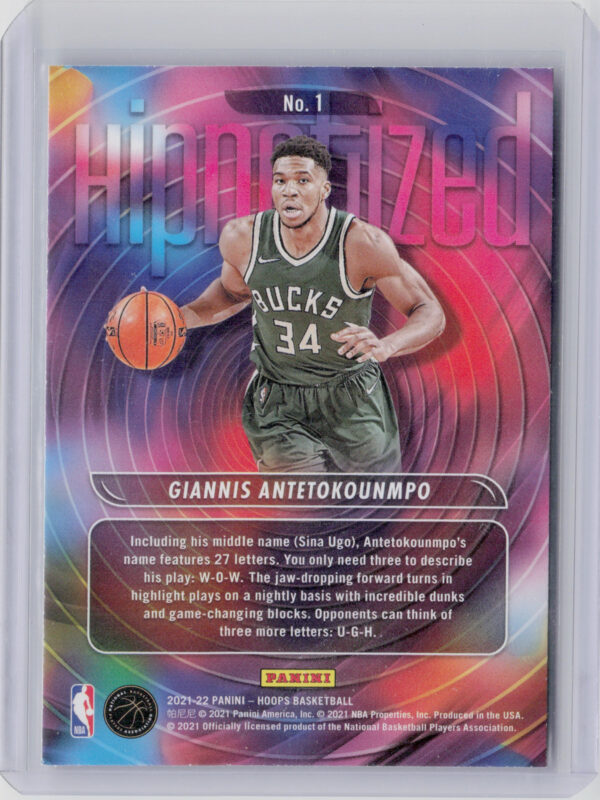 2021-22 Hoops Giannis Antetokounmpo #1 Bucks HIPnotized - Image 3
