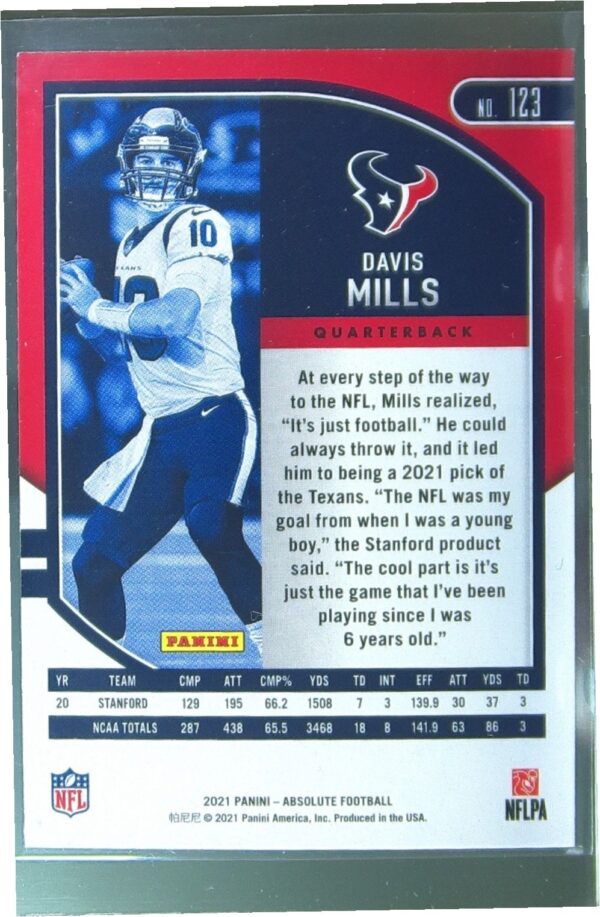 2021 Absolute Davis Mills Retail RC #123 Texans - Image 3