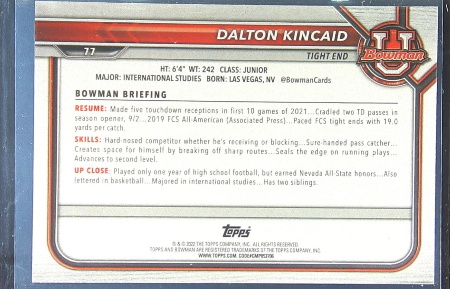 2021 Bowman University Dalton Kincaid #77 Utes - Image 3