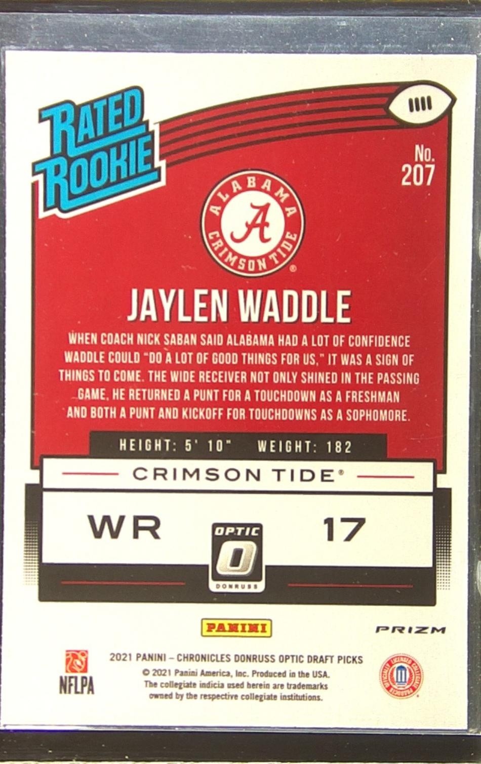 2021 Chronicles Draft Jaylen Waddle RC Pink #207 Tide - Image 3