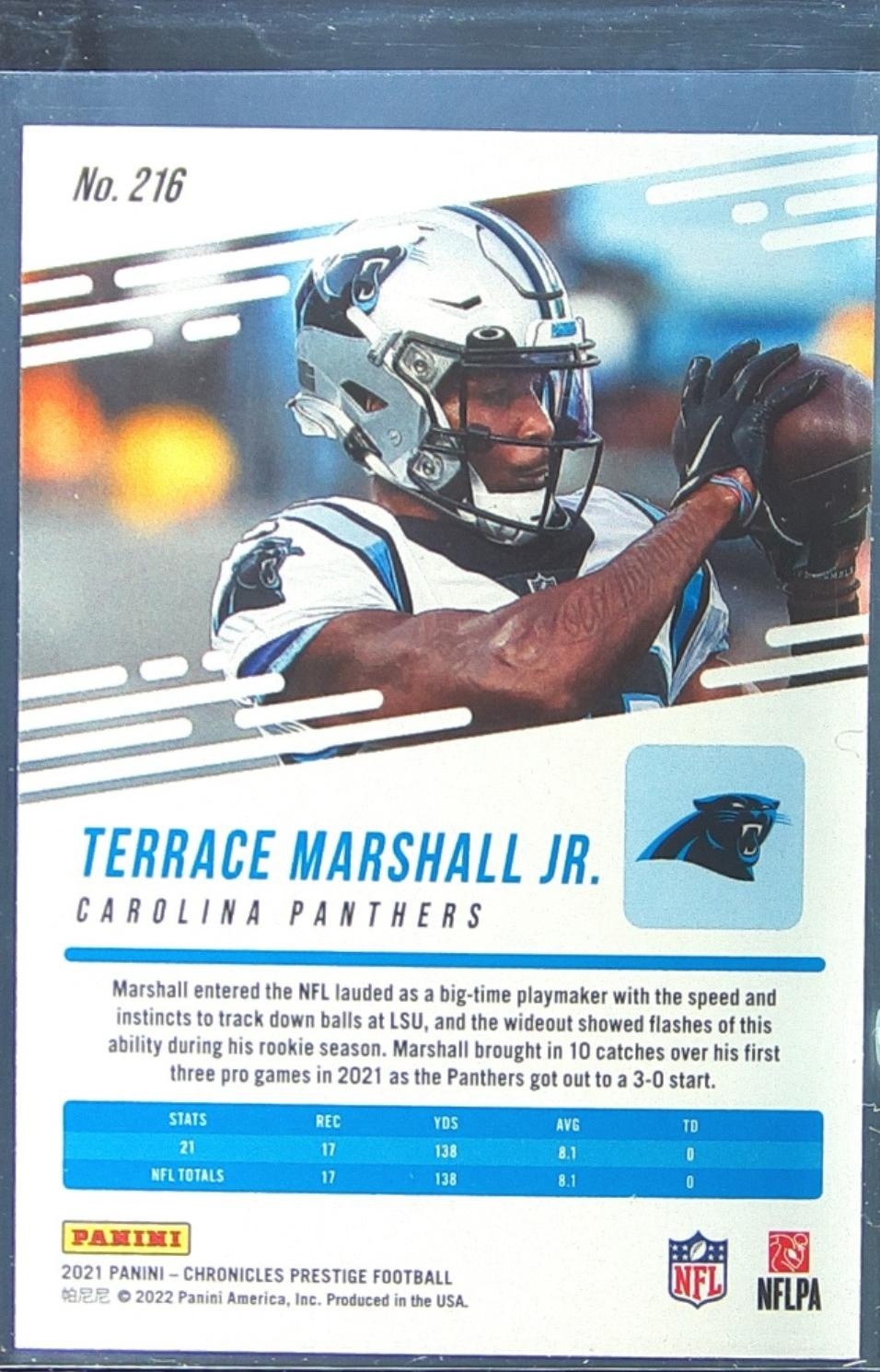 2021 Chronicles Terrace Marshall Jr. RC #216 Panthers Prestige Rookies Update - Image 3