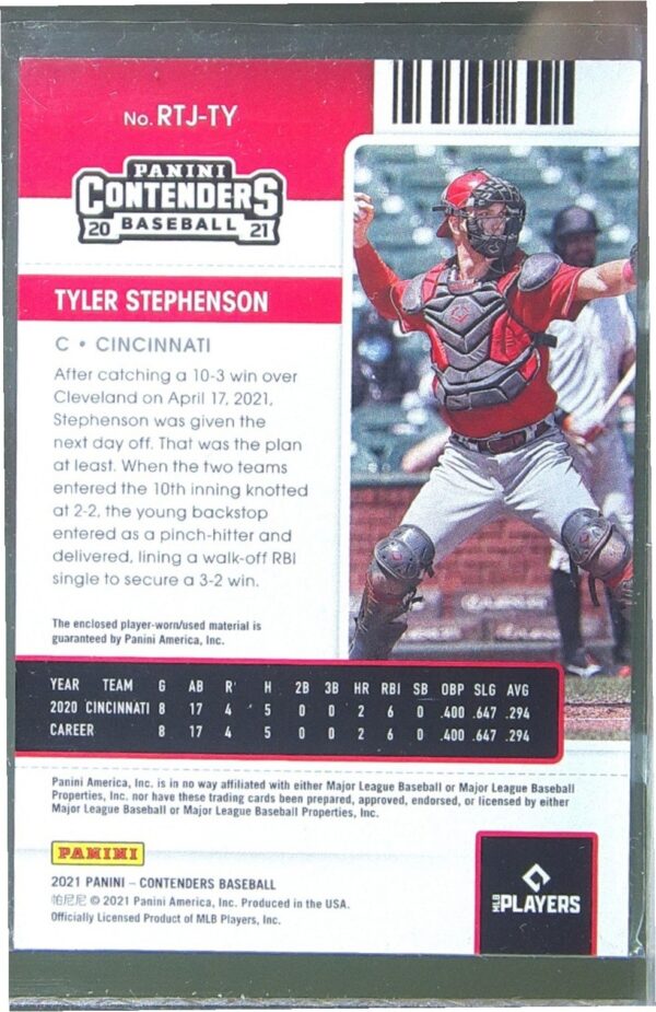 2021 Contenders Tyler Stephenson JSY RC #RTJ-TY Reds Rookie Ticket Jersey - Image 3