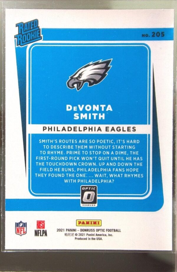2021 Donruss Optic DeVonta Smith RC #205 Eagles - Image 3